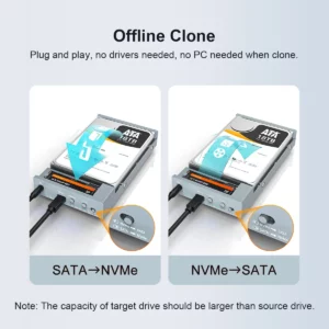 Boîtier externe Disque dur SATA 2.5 et 3.5 pouces + M.2/NVMe avec fonction de clonage