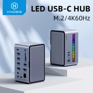 Station d’accueil USB C avec double HDMI,  SSD M.2, Ethernet , USB 3, USB C, SD/TF
